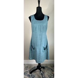 COVELO Women's Light Blue 100% Linen Sleeveless Pocket Midi Length Dress Size 6